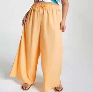 CALIA Sunrise Orange Linen Blend High Waist Ultra Wide Leg Pants Cover-Up SZ L